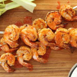 buffalo shrimp skewers for national barbecue month