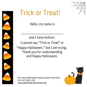 Trick or Treat printout for autistic child