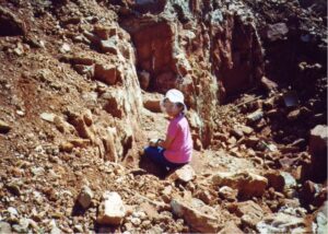 Gabriela as a child looking for quartz crystals in Arkansas (note the safety goggles). Photo byG. Farfan 