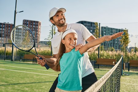 Game, set, fun: Where kids can learn tennis in the DC area Save Download Preview Tennis lesson for a child. Tennis coach teaches little girl to play tennis on grass court