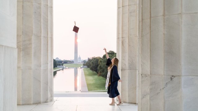 Imagery by Erin specializes in light-filled, natural graduation portraits across Washington, DC, Northern Virginia and Maryland. Sessions are typically around 45 minutes and include a style guide, a gallery of images to choose from and the option to shoot at iconic DC locations like the Jefferson Memorial or on your grad’s school campus.